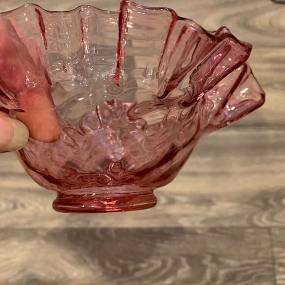 Fenton Cranberry Diamond Optic Pattern Candy Dish Ruffled Crimped Edge USA - Picture 2 of 5